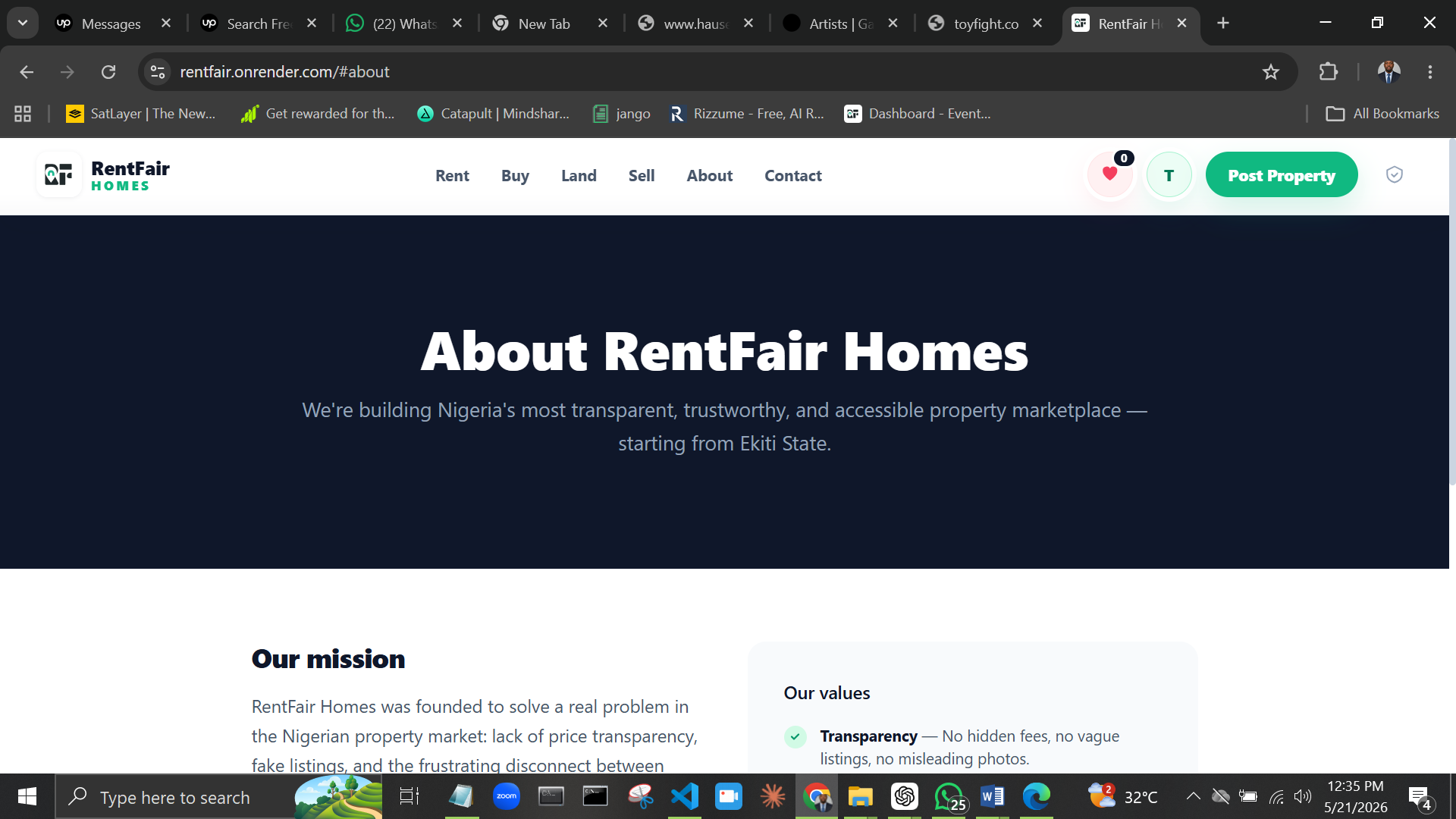 About RentFair Homes page