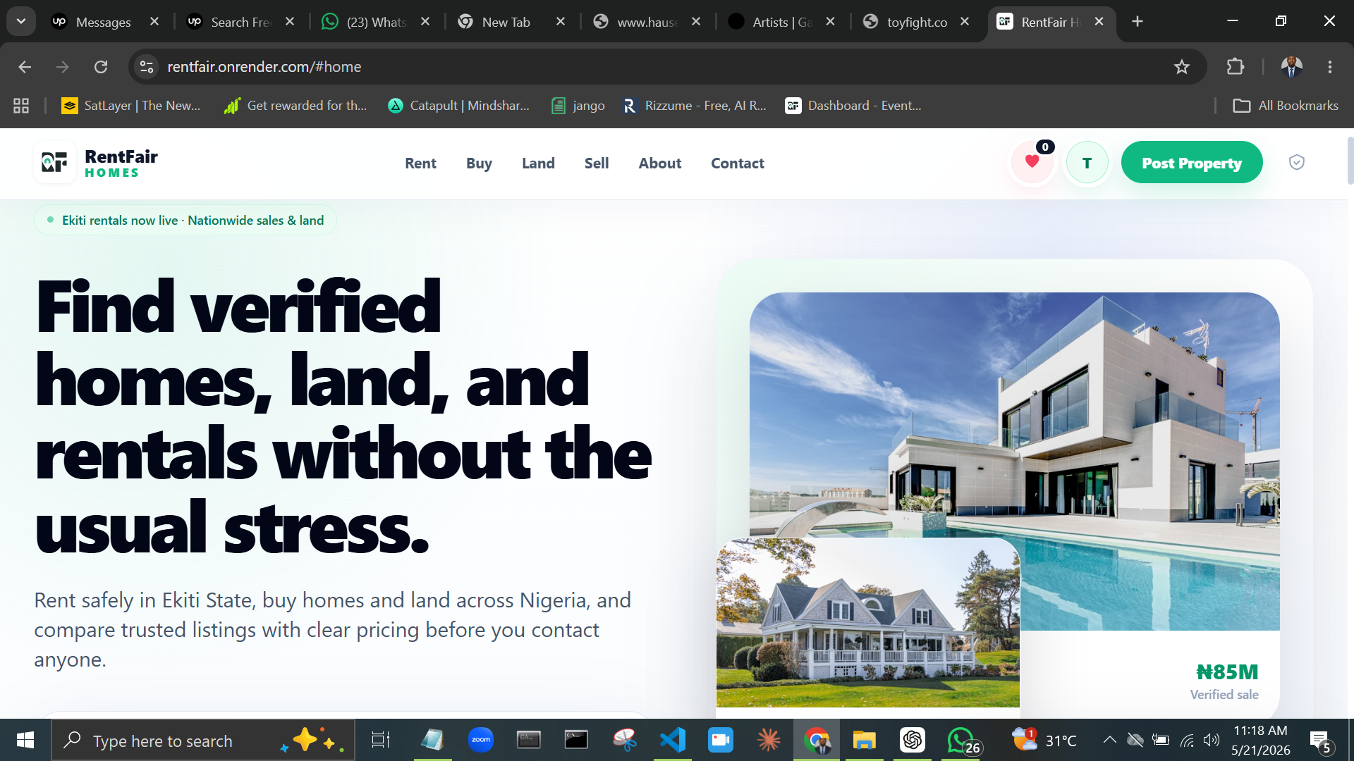 RentFair Homes landing page